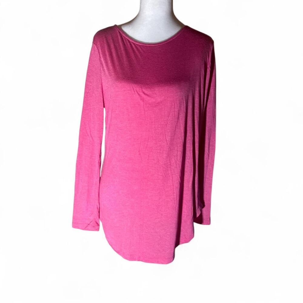 SHEIN Pink Long Sleeve Round Neck Button-Back Tunic Top